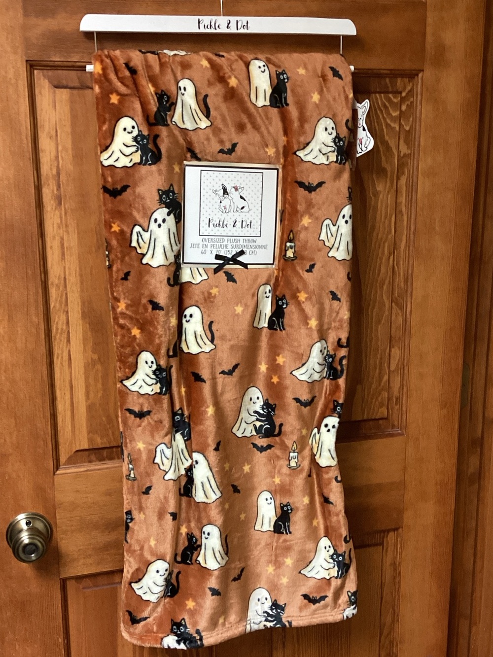 Pickle & Dot Ghost with Cat Halloween Blanket 🐈⬛